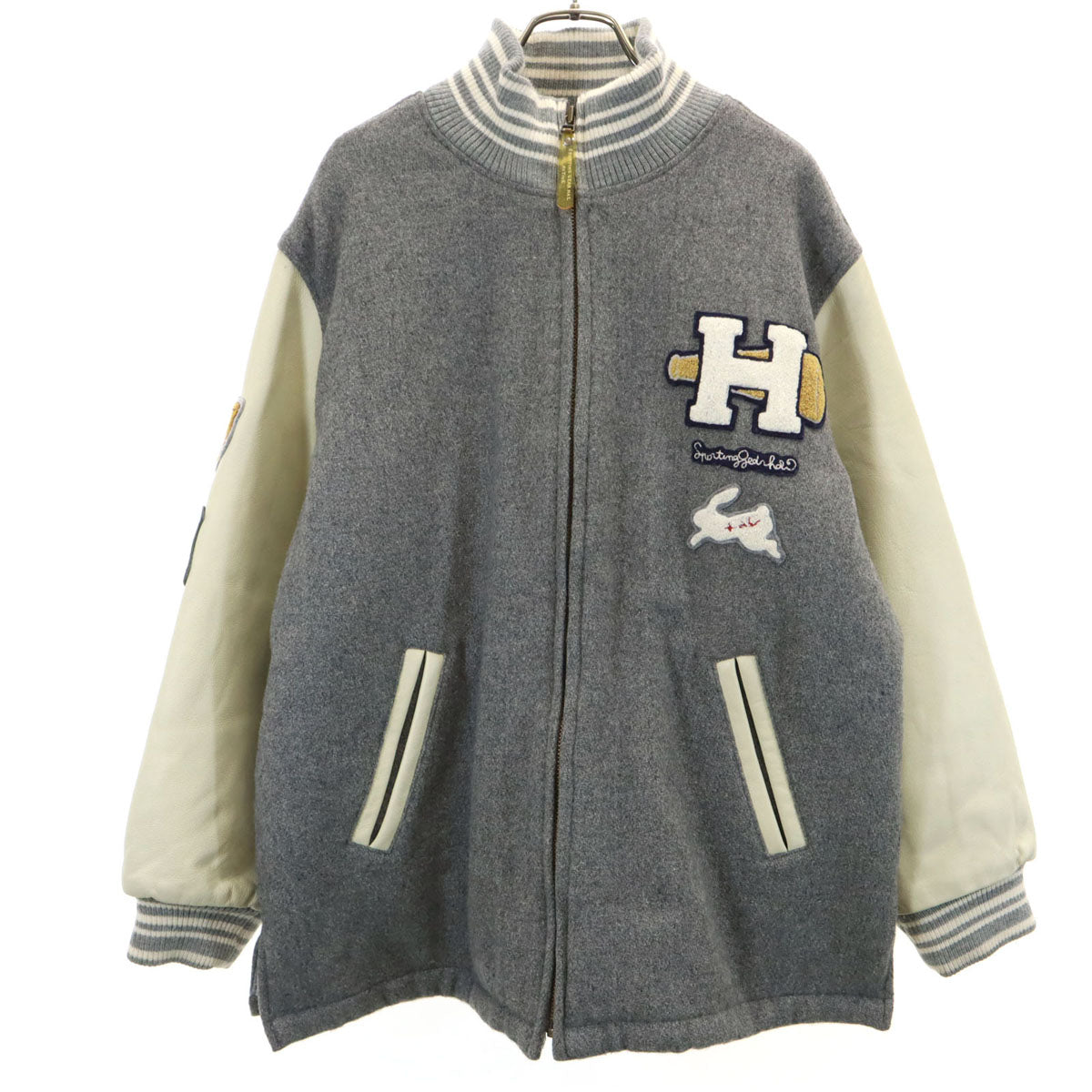 HAI SPORTING GEAR ハイスポーティングギア 牛革レザー切替 スタジャン M グレー イッセイミヤケ メンズ