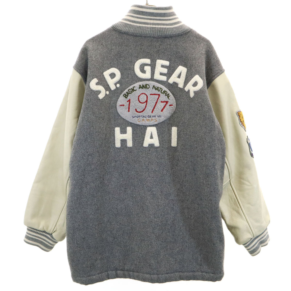 HAI SPORTING GEAR ハイスポーティングギア 牛革レザー切替 スタジャン M グレー イッセイミヤケ メンズ