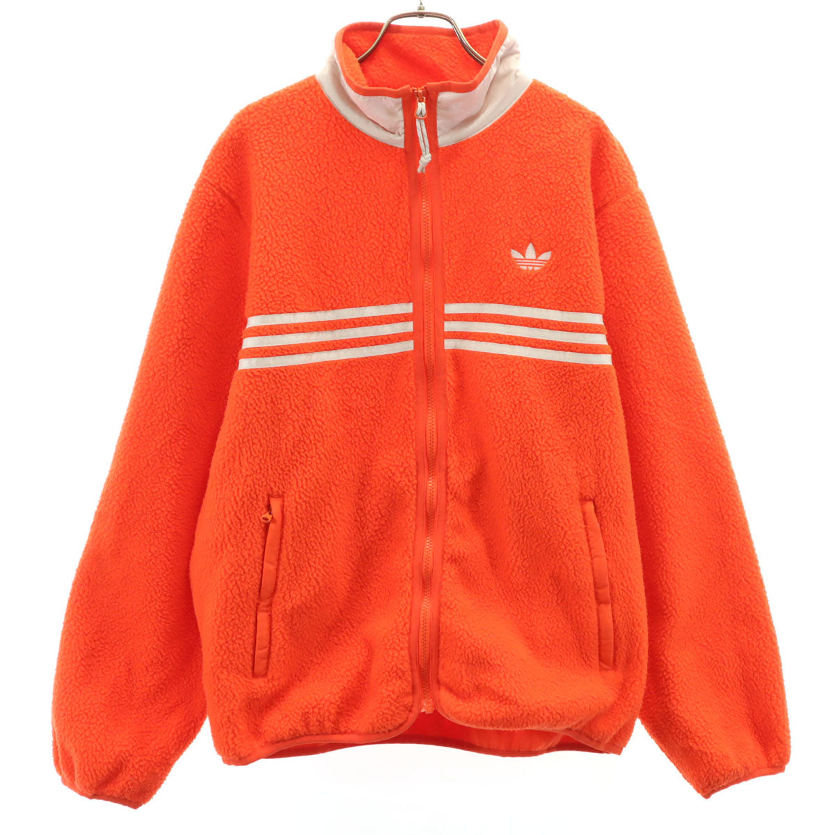 adidas アディダス トレフォイルロゴ フリースジャケット S ネオンオレンジ メンズ