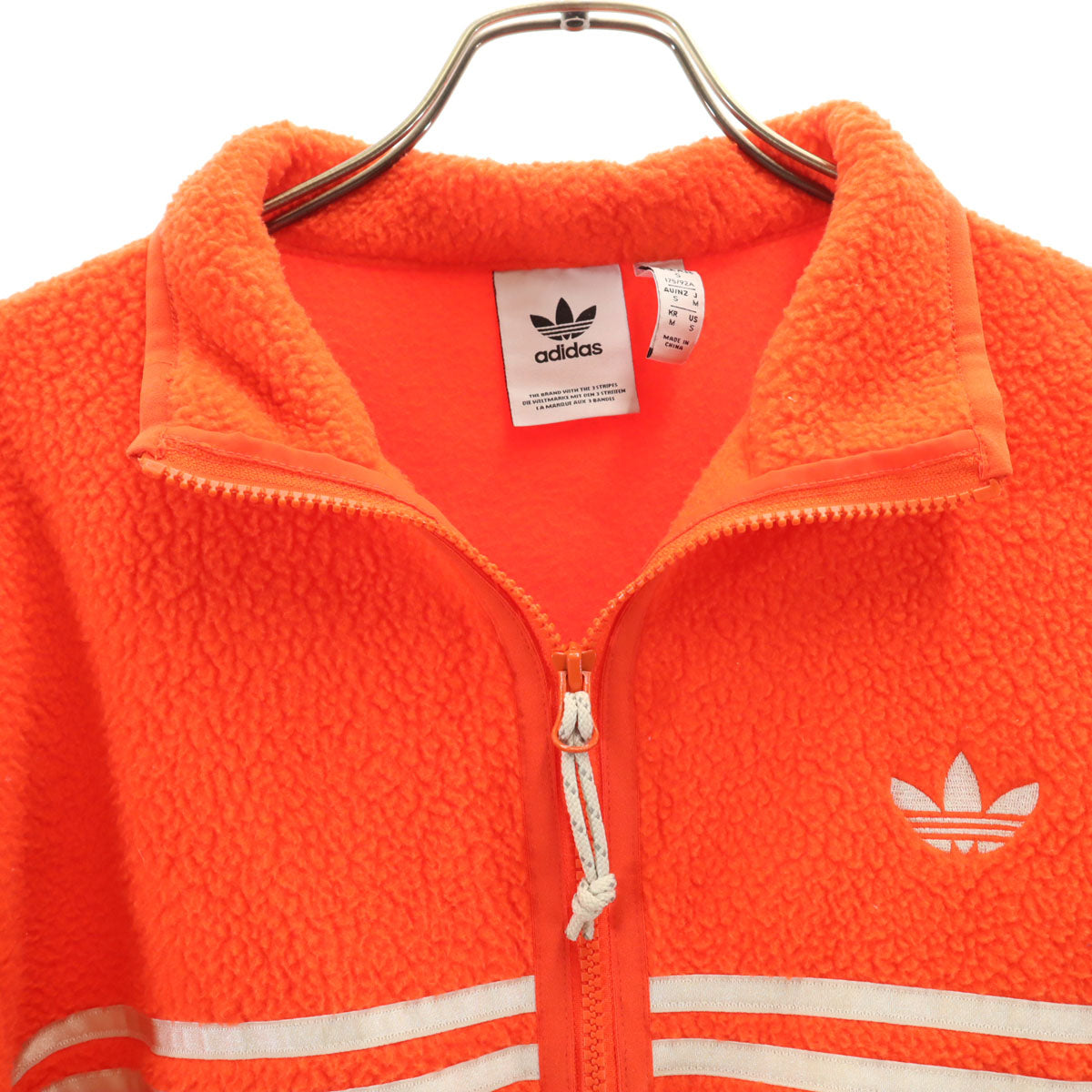 adidas アディダス トレフォイルロゴ フリースジャケット S ネオンオレンジ メンズ