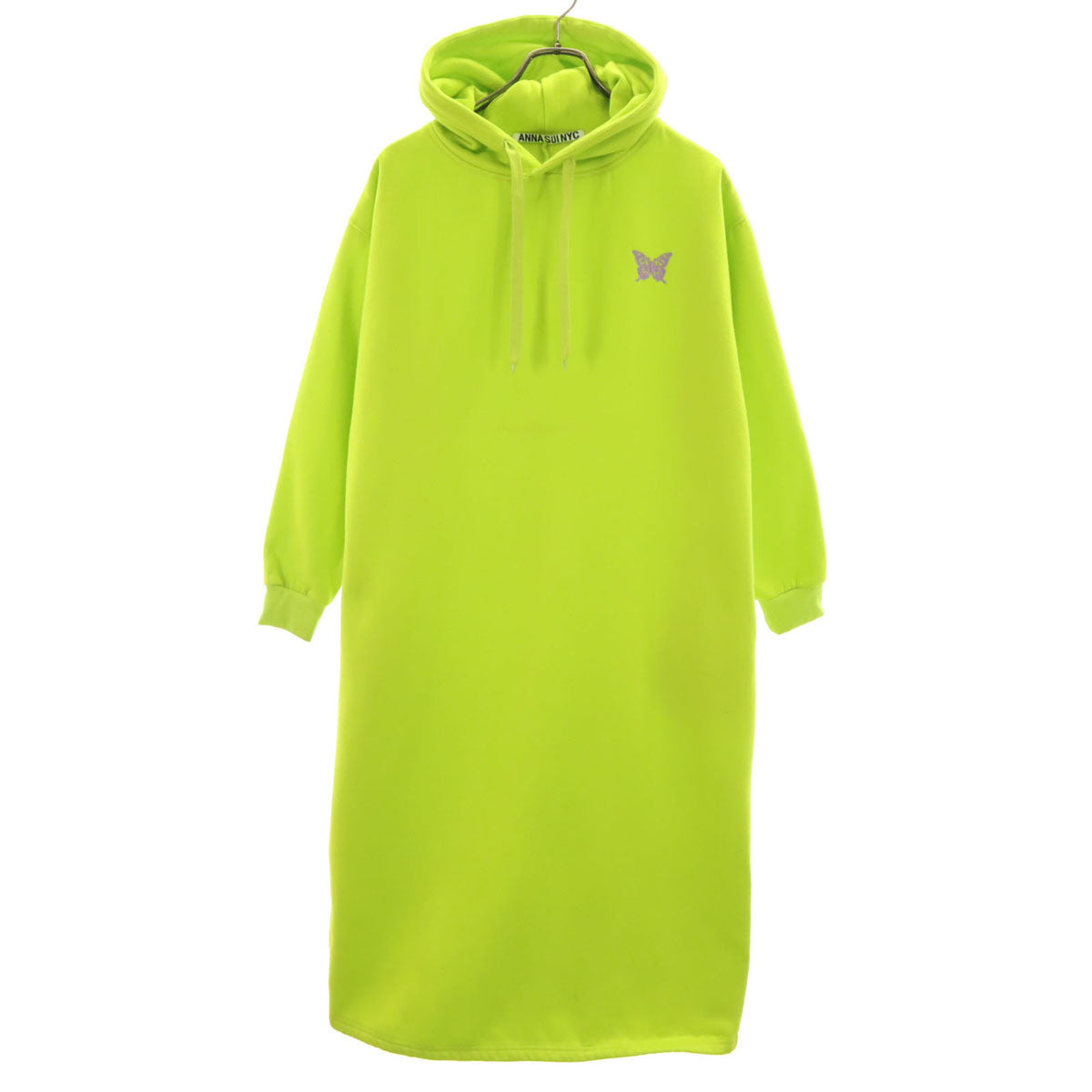 ANNA SUI NYC アナスイエヌワイシー 長袖 スウェットフーディー ロング ワンピース F ネオンイエロー 裏起毛 レディース