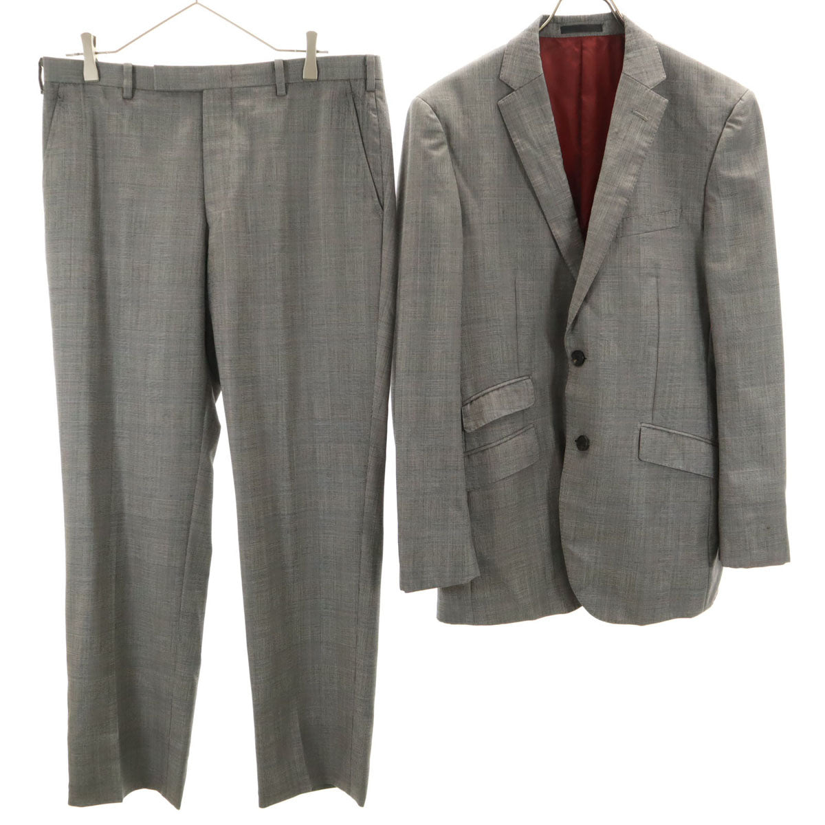 BLACK LABEL CRESTBRIDGE ブラックレーベルクレストブリッジ 日本製 ウール チェック柄 スーツ 上下 セットアップ 40L グレー 三陽商会 メンズ