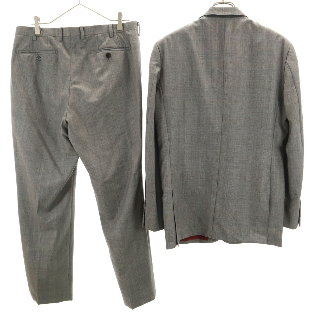 BLACK LABEL CRESTBRIDGE ブラックレーベルクレストブリッジ 日本製 ウール チェック柄 スーツ 上下 セットアップ 40L グレー 三陽商会 メンズ