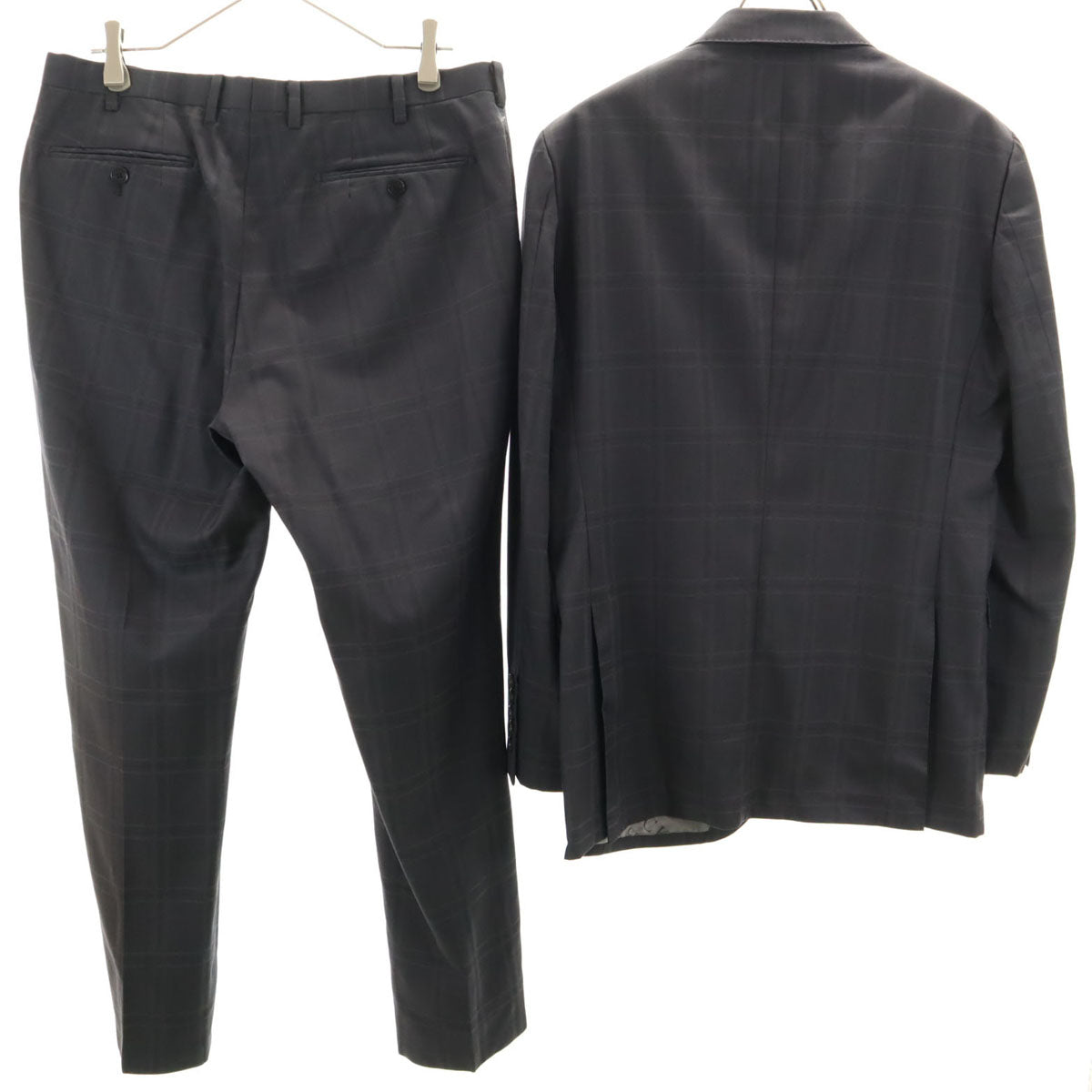 BLACK LABEL CRESTBRIDGE ブラックレーベルクレストブリッジ 日本製 ウール チェック柄 スーツ 上下 セットアップ 40L グレー 三陽商会 メンズ