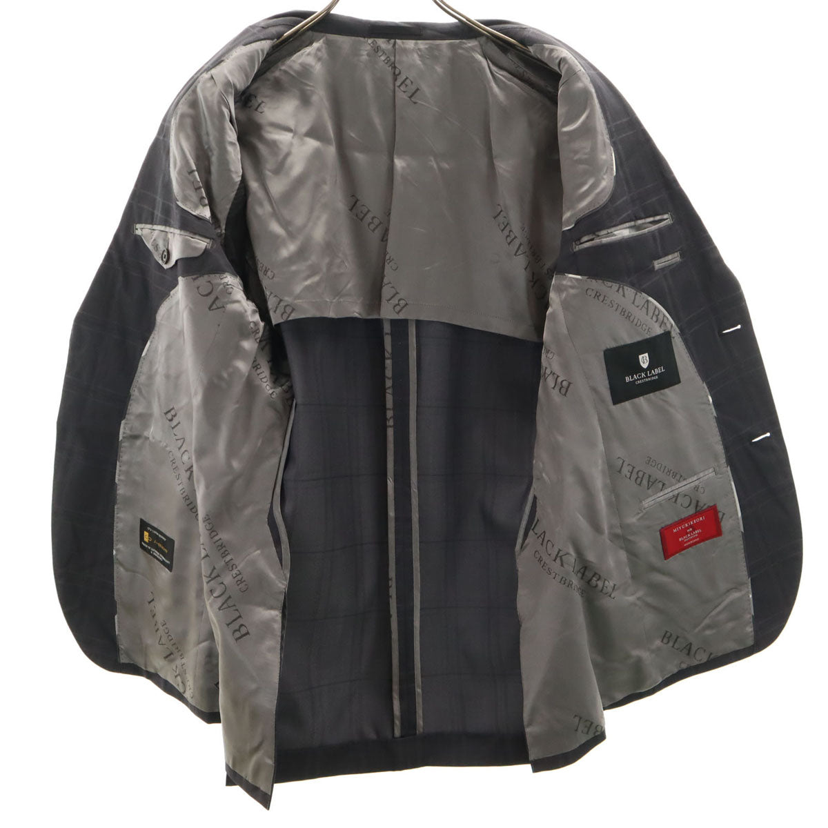 BLACK LABEL CRESTBRIDGE ブラックレーベルクレストブリッジ 日本製 ウール チェック柄 スーツ 上下 セットアップ 40L グレー 三陽商会 メンズ