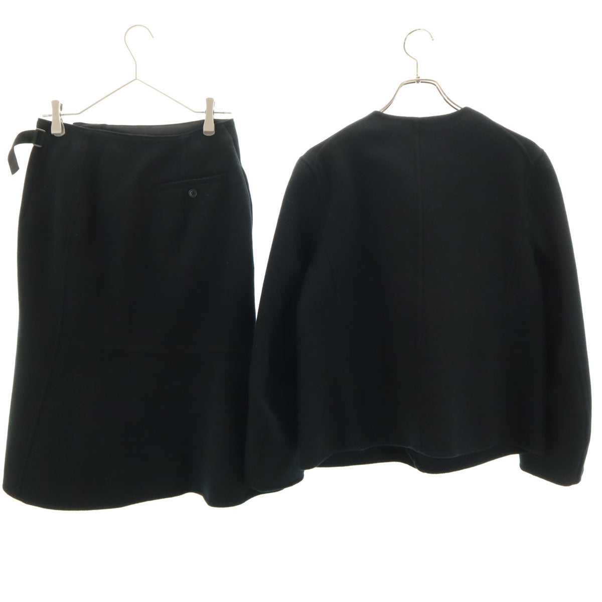 未使用 UNIQLO +J ユニクロ プラスジェイ ダブルフェイス ノーカラー ジャケット 上下 セットアップ S/64 ブラック レディース