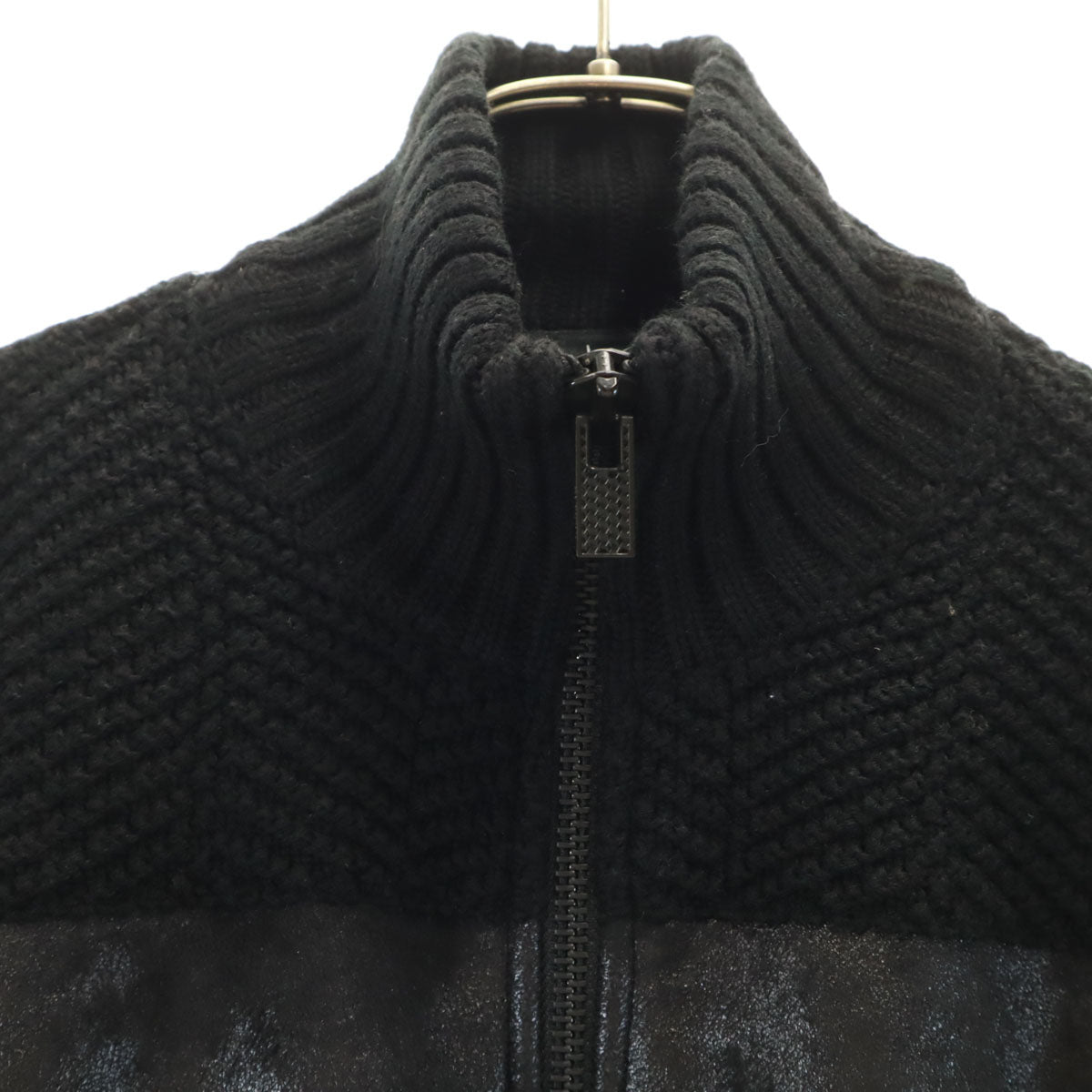 ARMANI EXCHANGE アルマーニエクスチェンジ フェイクムートン切替 ニットジャケット XS ブラック メンズ