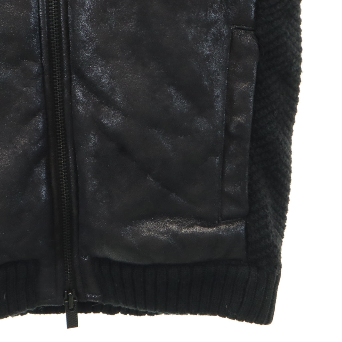 ARMANI EXCHANGE アルマーニエクスチェンジ フェイクムートン切替 ニットジャケット XS ブラック メンズ