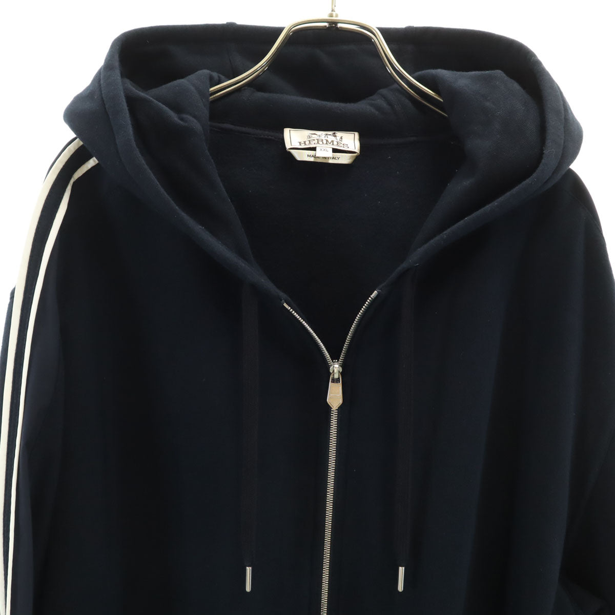 HERMES エルメス イタリア製 長袖 スウェット ジップパーカー XXL ネイビー 裏起毛 ビッグサイズ メンズ