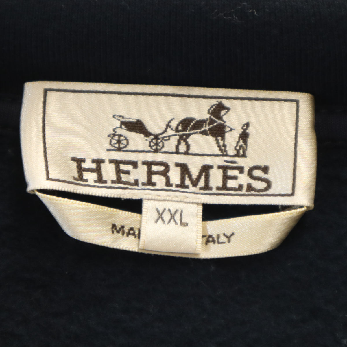 HERMES エルメス イタリア製 長袖 スウェット ジップパーカー XXL ネイビー 裏起毛 ビッグサイズ メンズ