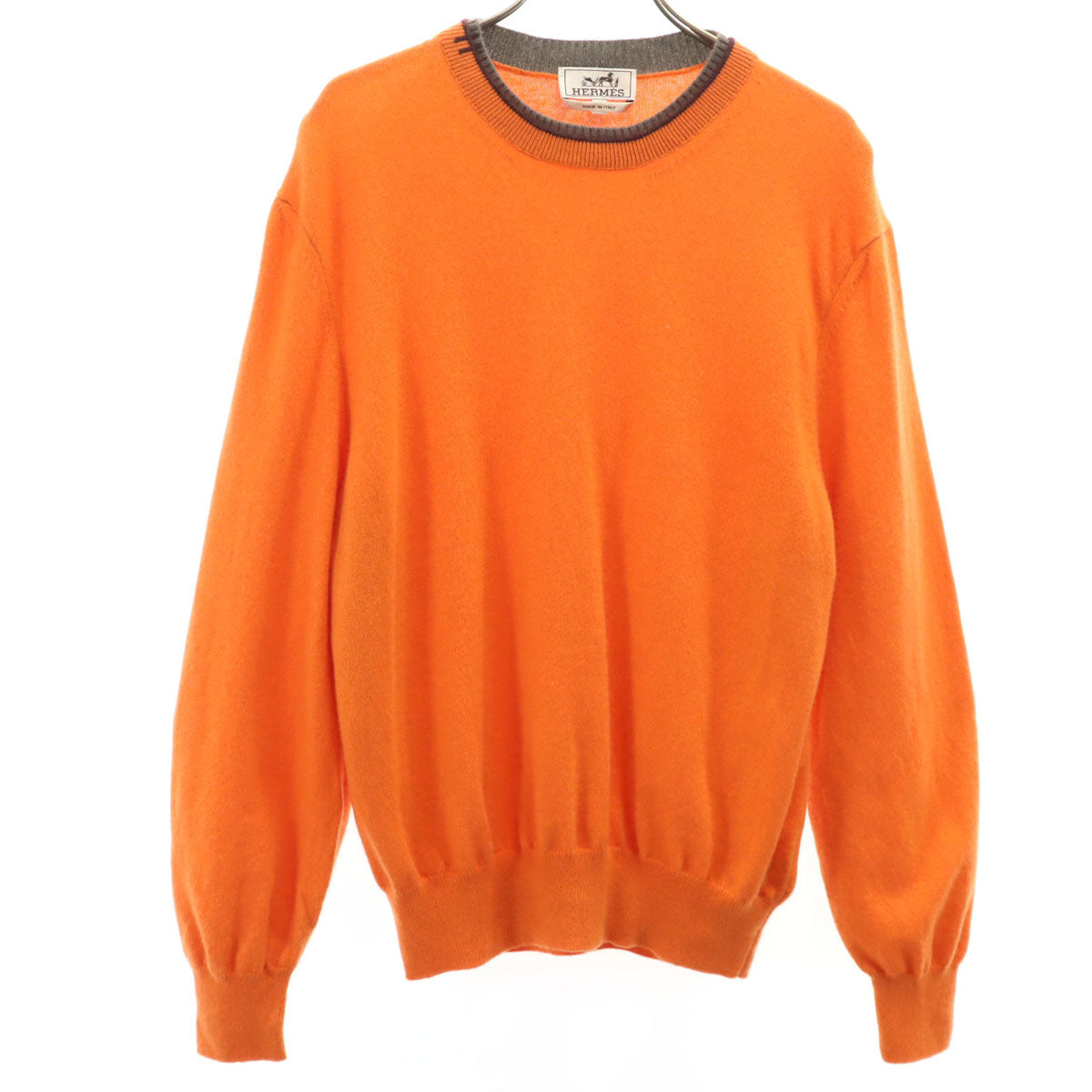 HERMES エルメス イタリア製 カシミヤ100％ 長袖 セーター L オレンジ ニット メンズ