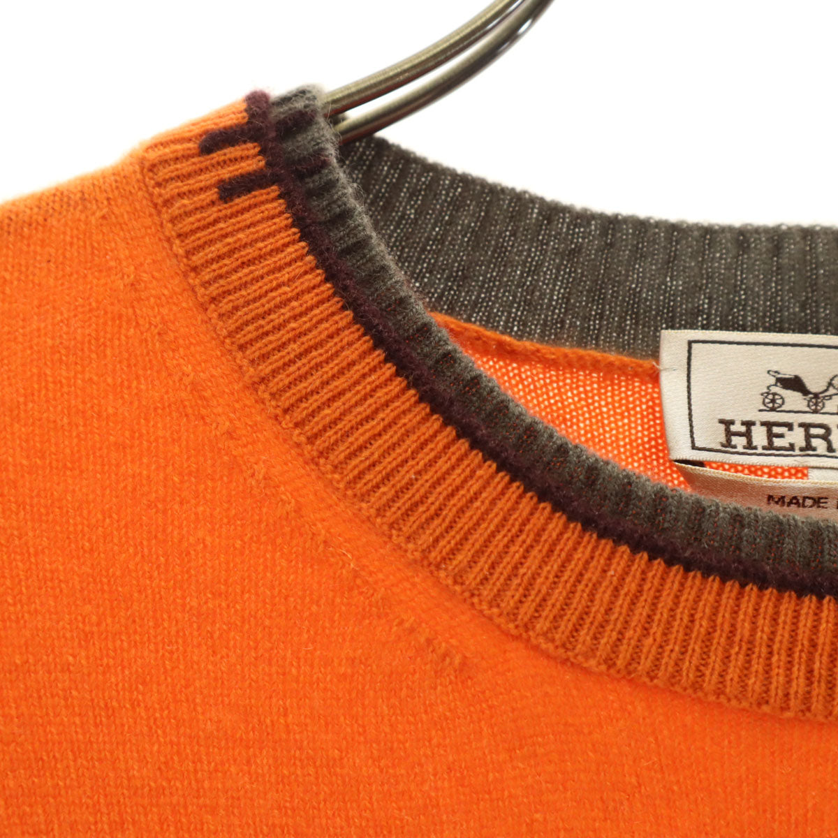 HERMES エルメス イタリア製 カシミヤ100％ 長袖 セーター L オレンジ ニット メンズ