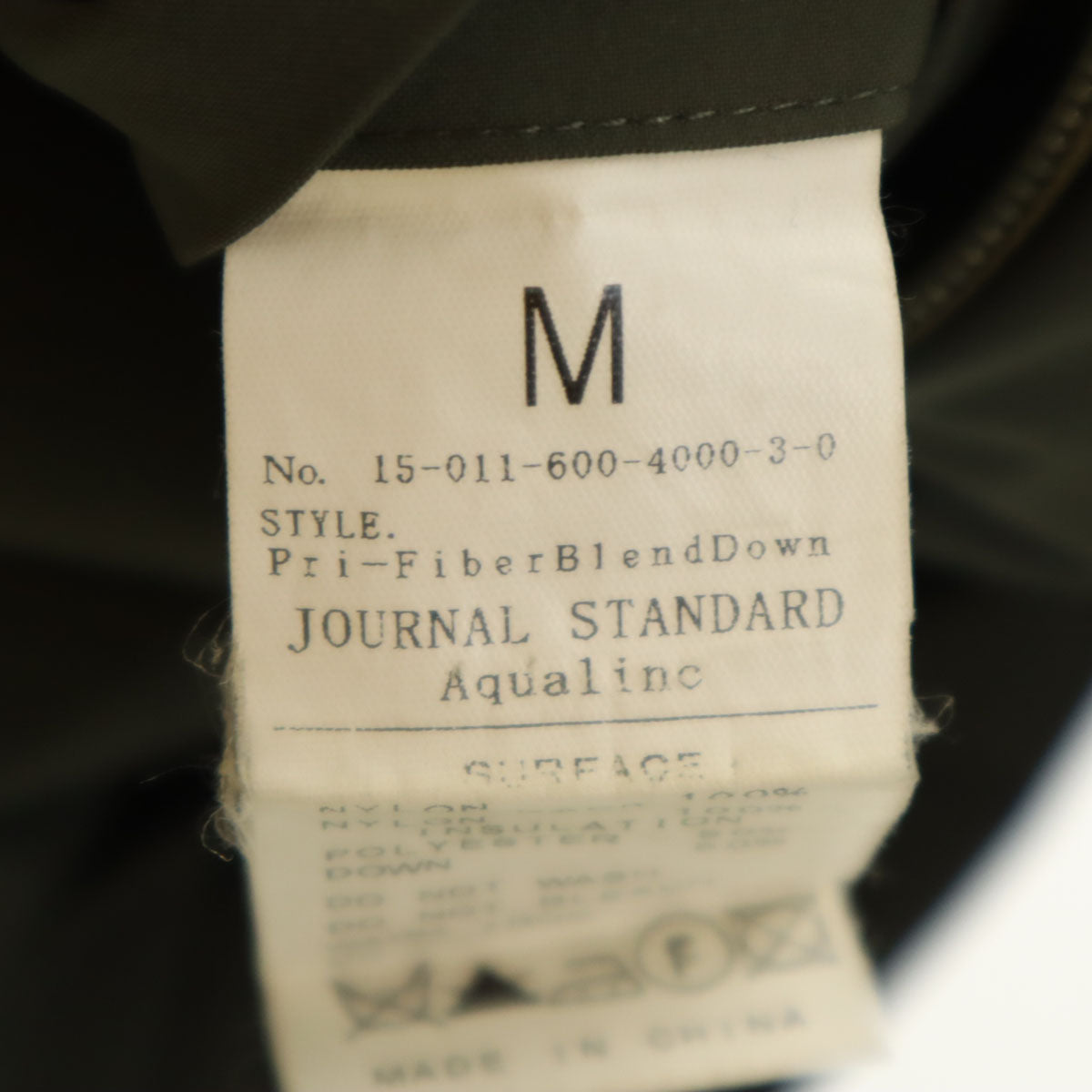 JOURNAL STANDARD Aqualinc ジャーナルスタンダード アクアリンク プリマロフト ダウンジャケット M カーキ メンズ