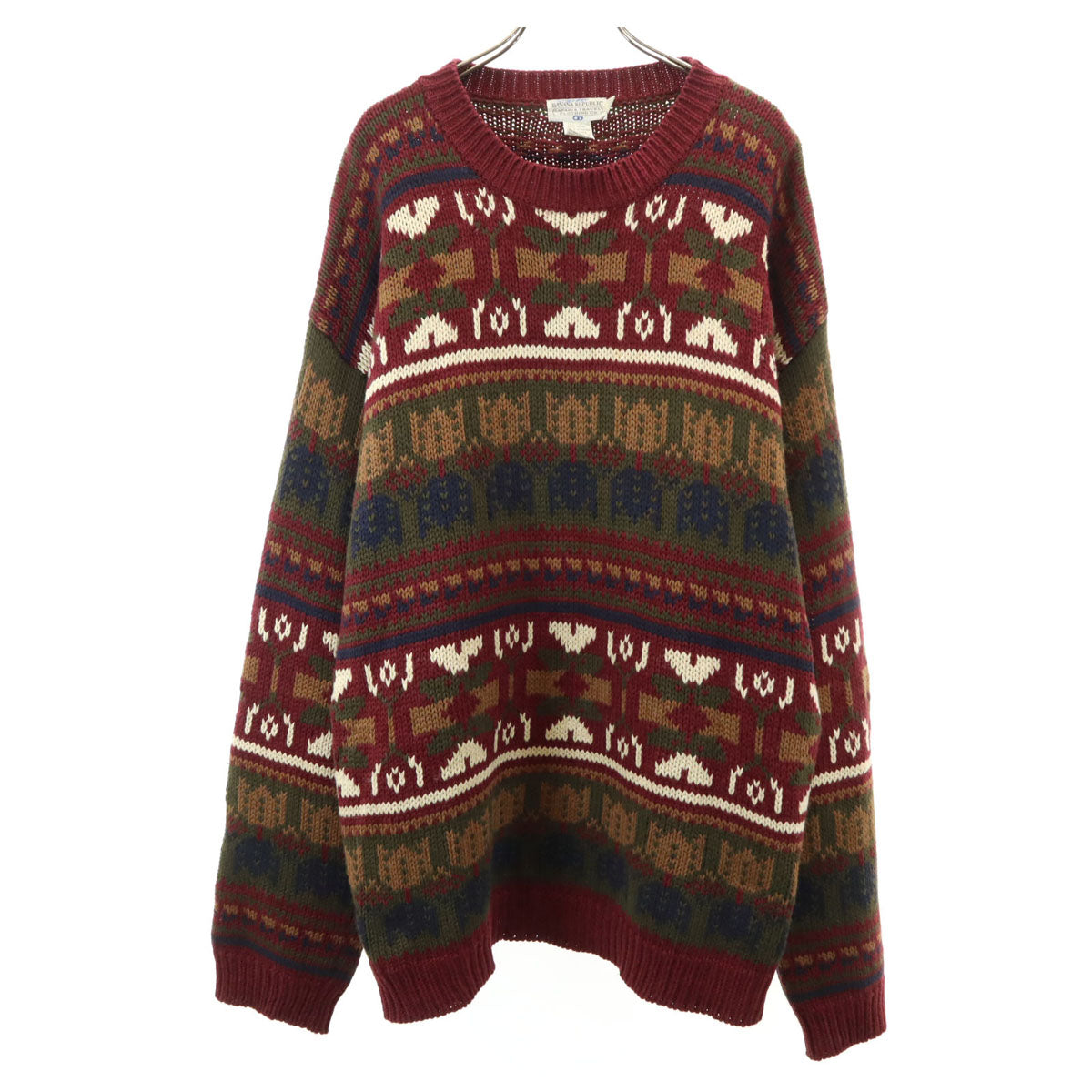 Banana Republic バナナリパブリック 80s 90s オールド 総柄 長袖 セーター XL えんじ系 ニット メンズ