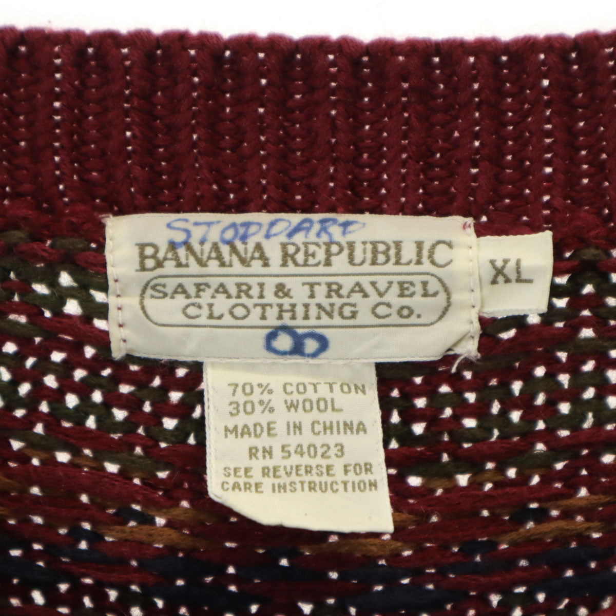 Banana Republic バナナリパブリック 80s 90s オールド 総柄 長袖 セーター XL えんじ系 ニット メンズ