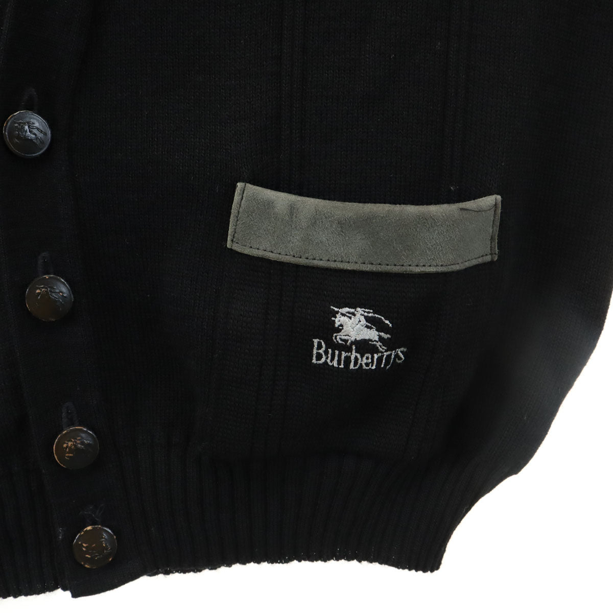 Burberrys バーバリーズ 90s 英国製 オールド 長袖 コマンド Vネック ニットカーディガン L ブラック エルボーパッチ メンズ