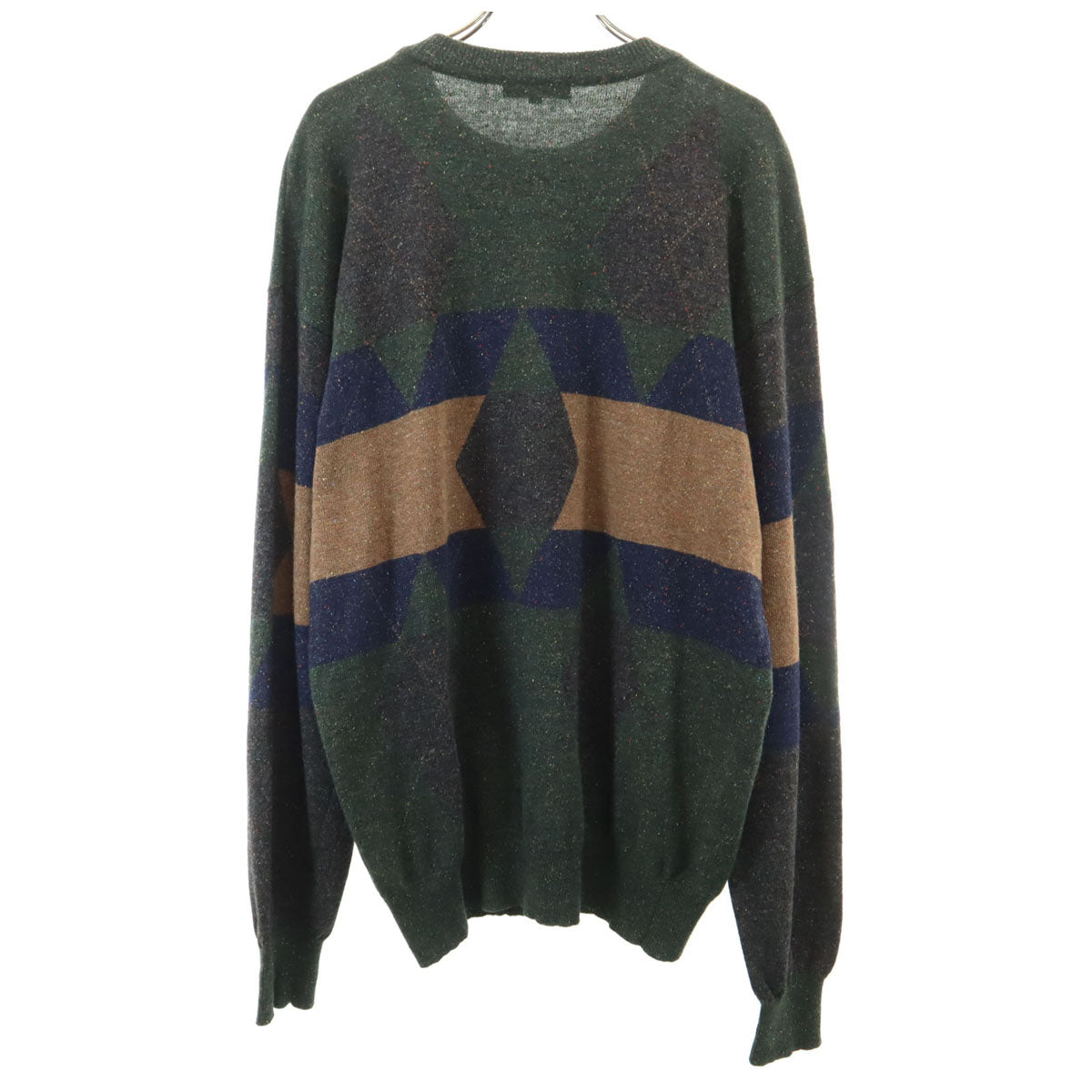 美品 Christian Dior MONSIEUR クリスチャンディオール ムッシュ 90s オールド アーガイル柄 長袖 ニット L 深緑 セーター メンズ