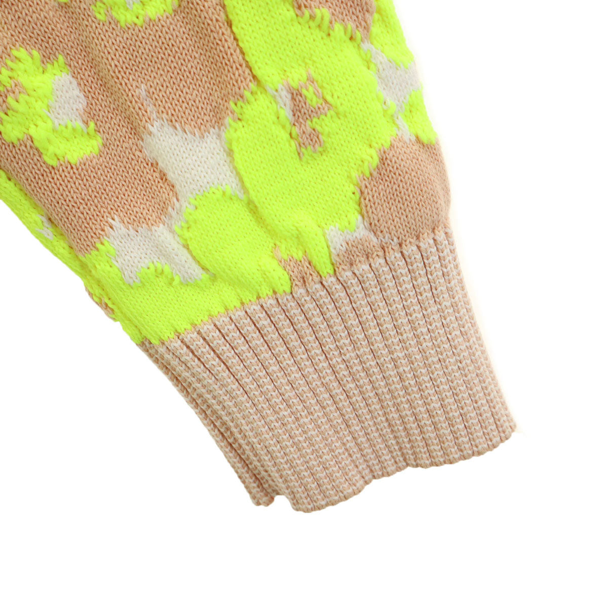 美品 Dior ディオール 22SS イタリア製 総柄 長袖 テクニカルコットン ジャカード ニット S ネオンイエロー セーター メンズ