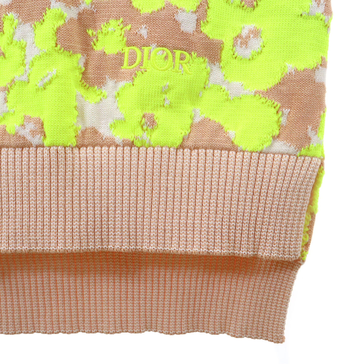 美品 Dior ディオール 22SS イタリア製 総柄 長袖 テクニカルコットン ジャカード ニット S ネオンイエロー セーター メンズ