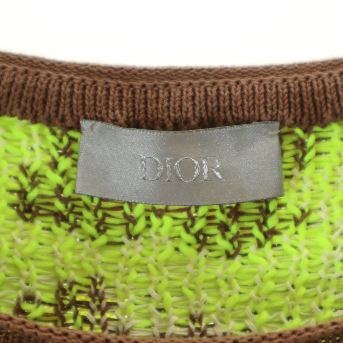 美品 Dior ディオール 22SS イタリア製 総柄 長袖 テクニカルコットン ジャカード ニット S ネオンイエロー セーター メンズ