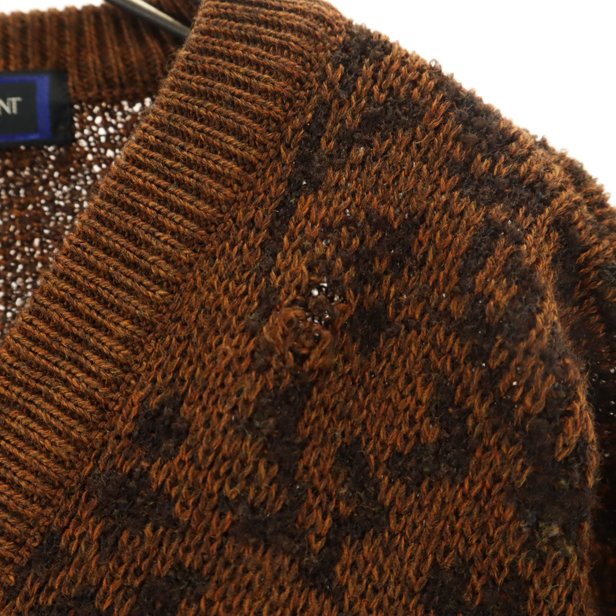 YVES SAINT LAURENT イヴサンローラン 90s オールド 総柄 長袖 Vネック セーター M ブラウン ニット レディース