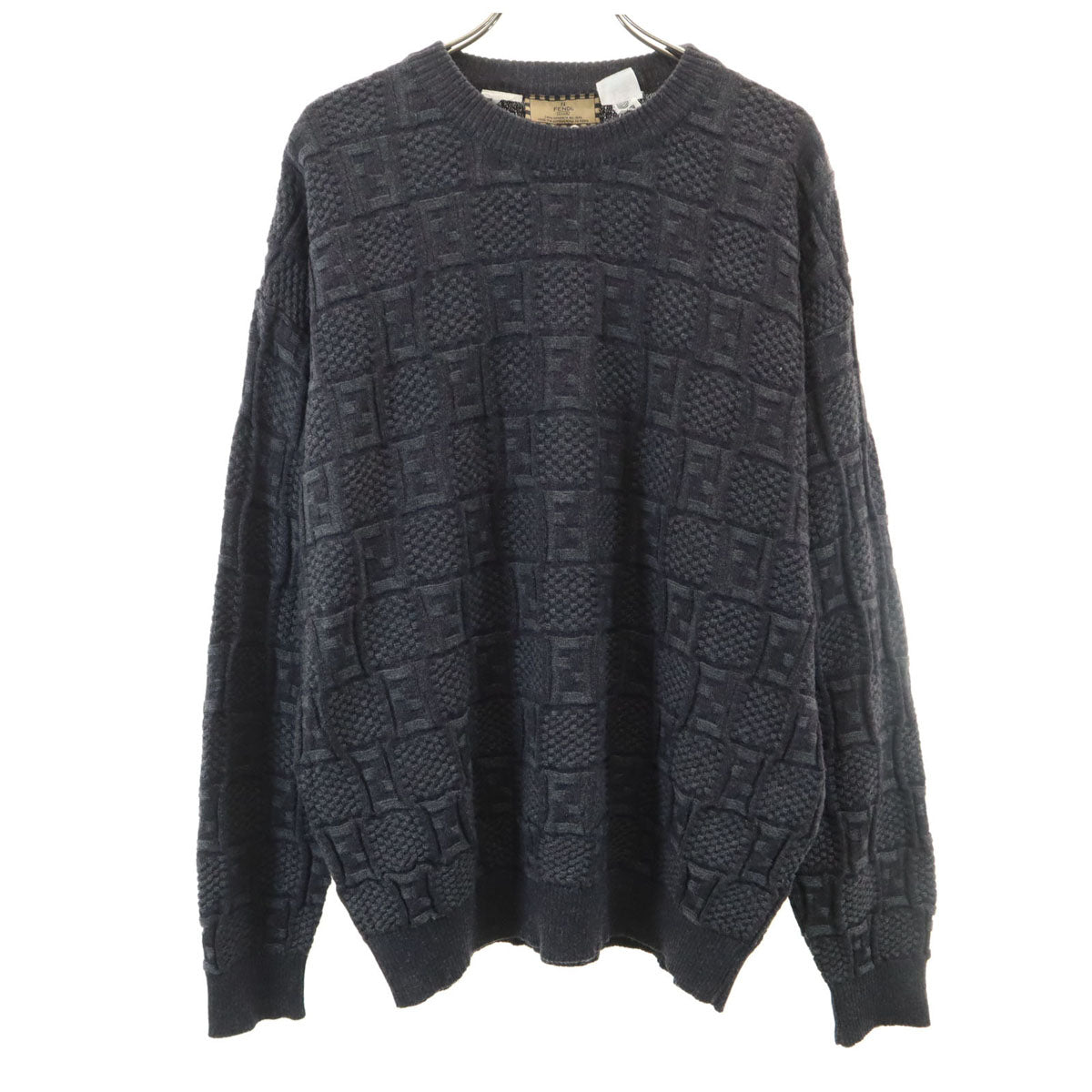 FENDI CLUB フェンディ クラブ 90s イタリア製 オールド ズッカ柄 長袖 セーター 50/M チャコールグレー ニット メンズ