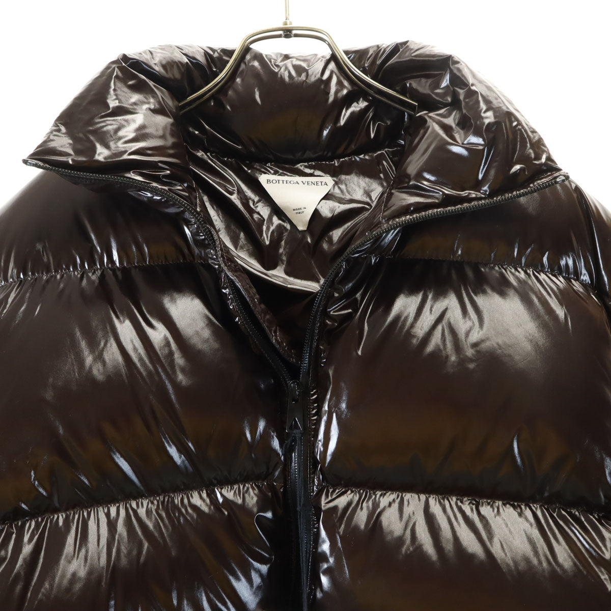美品 BOTTEGA VENETA ボッテガ ヴェネタ 21AW イタリア製 ライトウエイト シャイニー コーティング ダウンジャケット S ダークブラウン 665999 メンズ