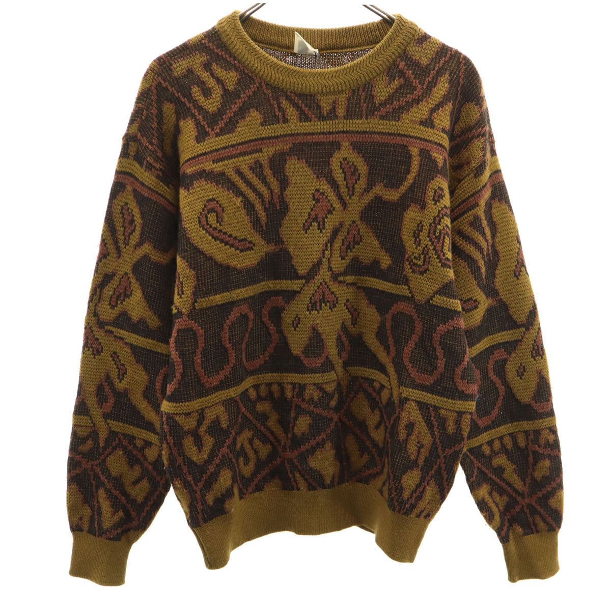 Modigliani モディリアーニ 総柄 長袖 セーター L イエローブラウン系 ニット メンズ