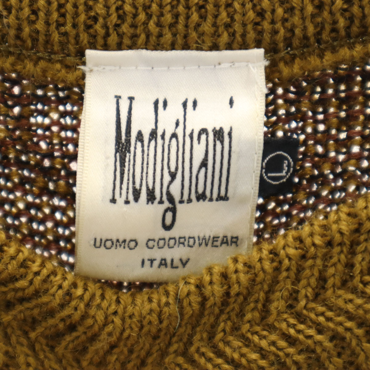 Modigliani モディリアーニ 総柄 長袖 セーター L イエローブラウン系 ニット メンズ