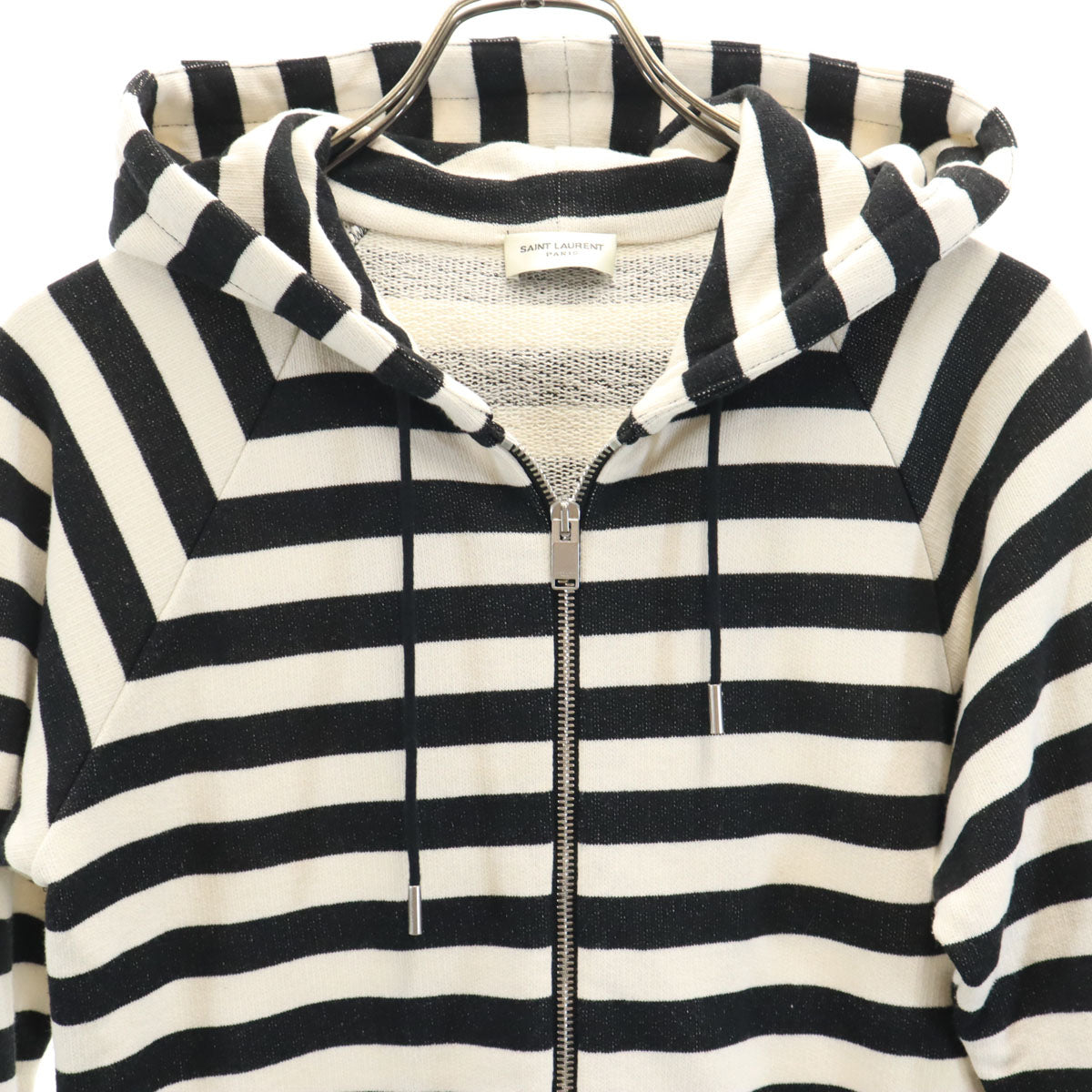 SAINT LAURENT サンローラン 2015年 イタリア製 ボーダー柄 長袖 ジップパーカー XS ホワイト 他 レディース