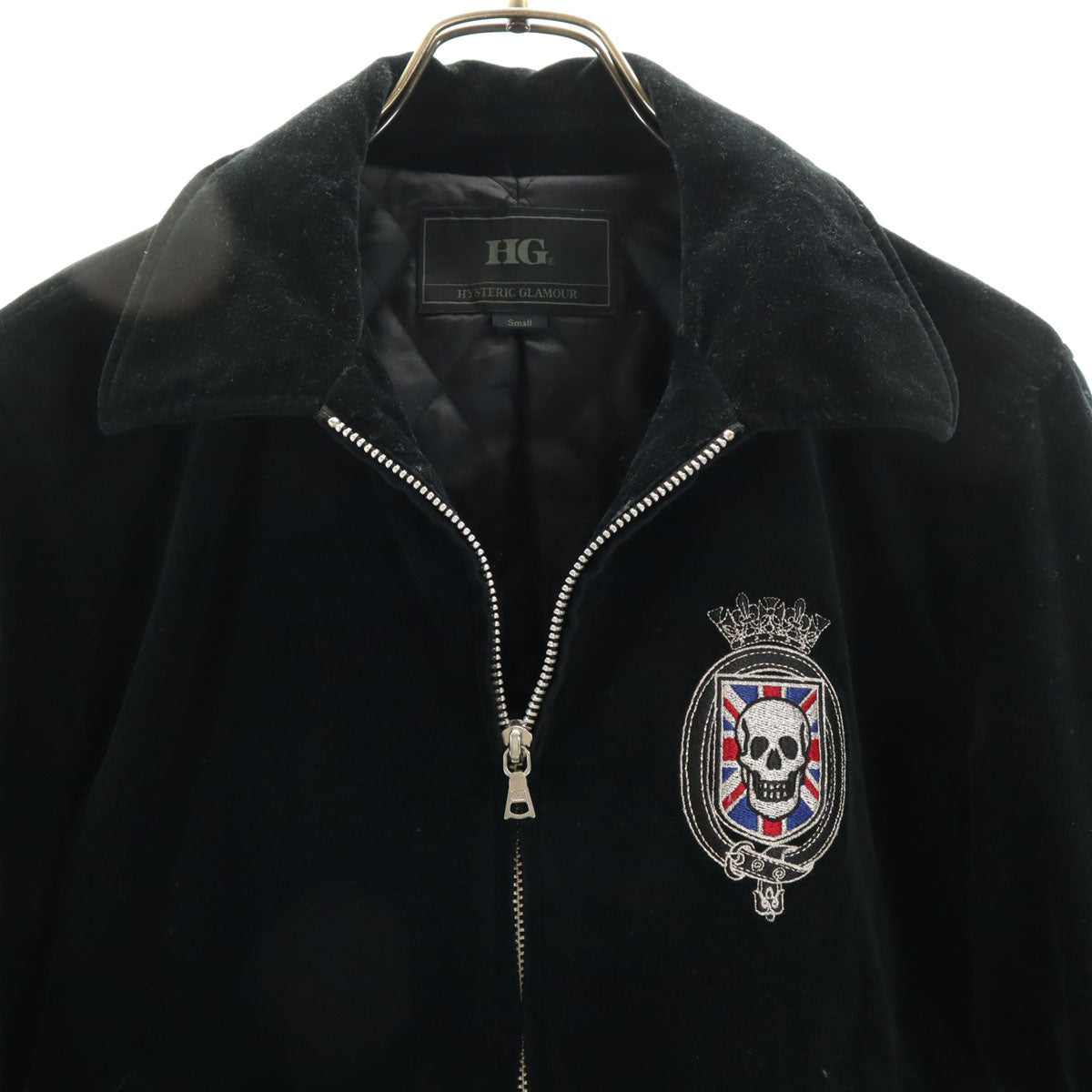 HYSTERIC GLAMOUR ヒステリックグラマー バック刺繍 ベロア ジャケット S ブラック 中綿 メンズ