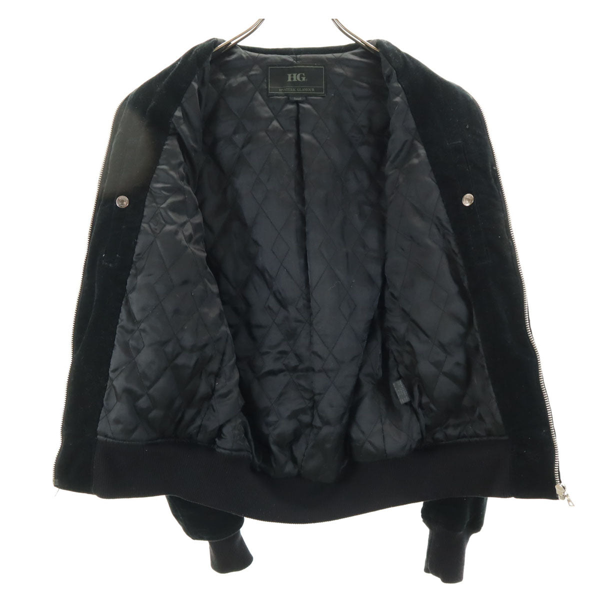 HYSTERIC GLAMOUR ヒステリックグラマー バック刺繍 ベロア ジャケット S ブラック 中綿 メンズ