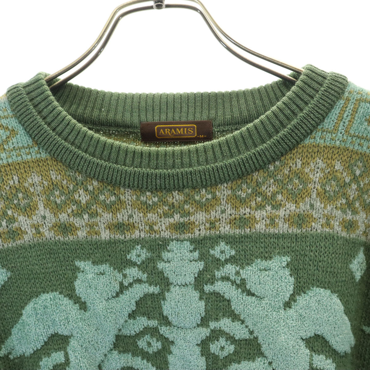 美品 ARAMIS アラミス 総柄 長袖 セーター M グリーン系 メンズ