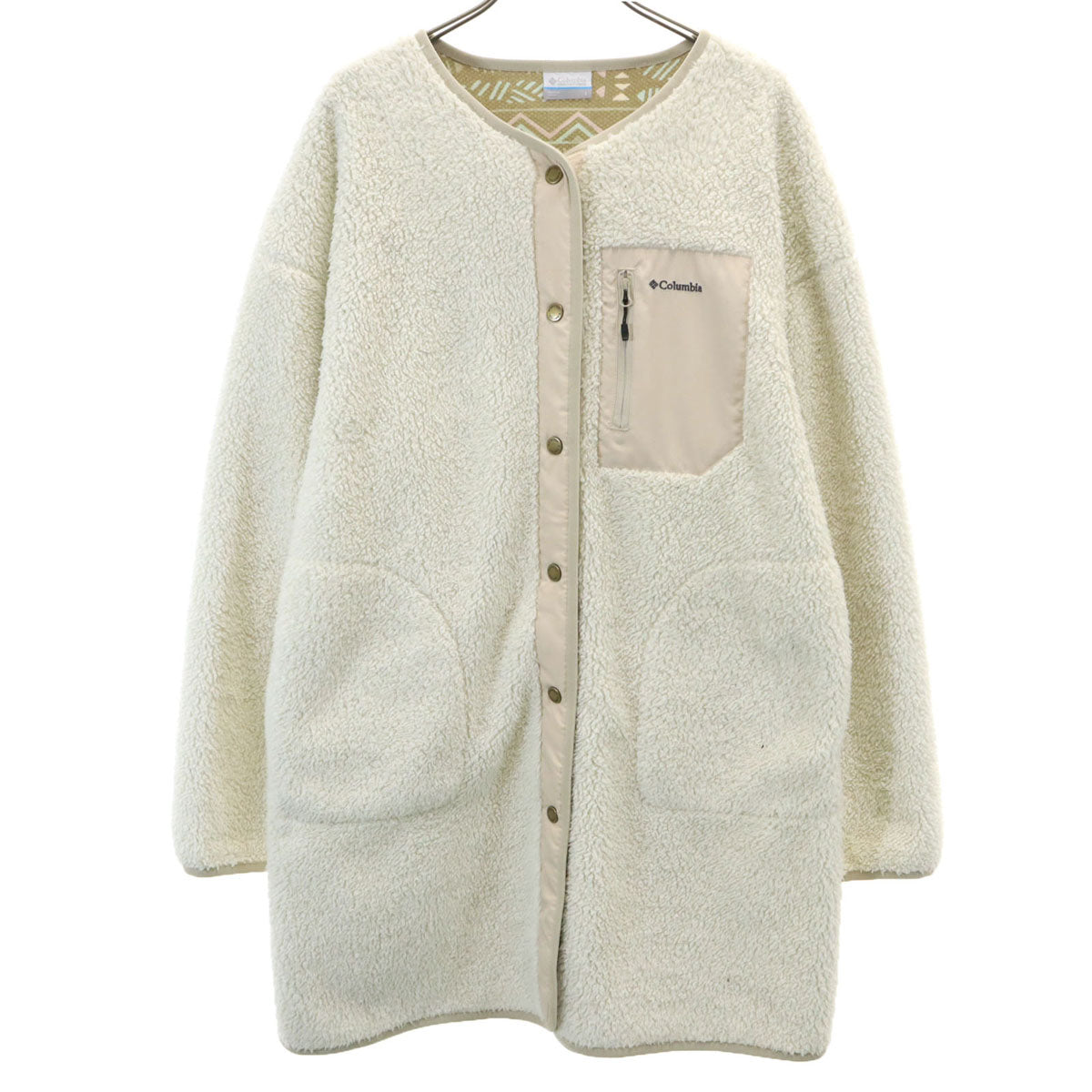 美品 Columbia コロンビア フリース ロングコート L オフホワイト レディース