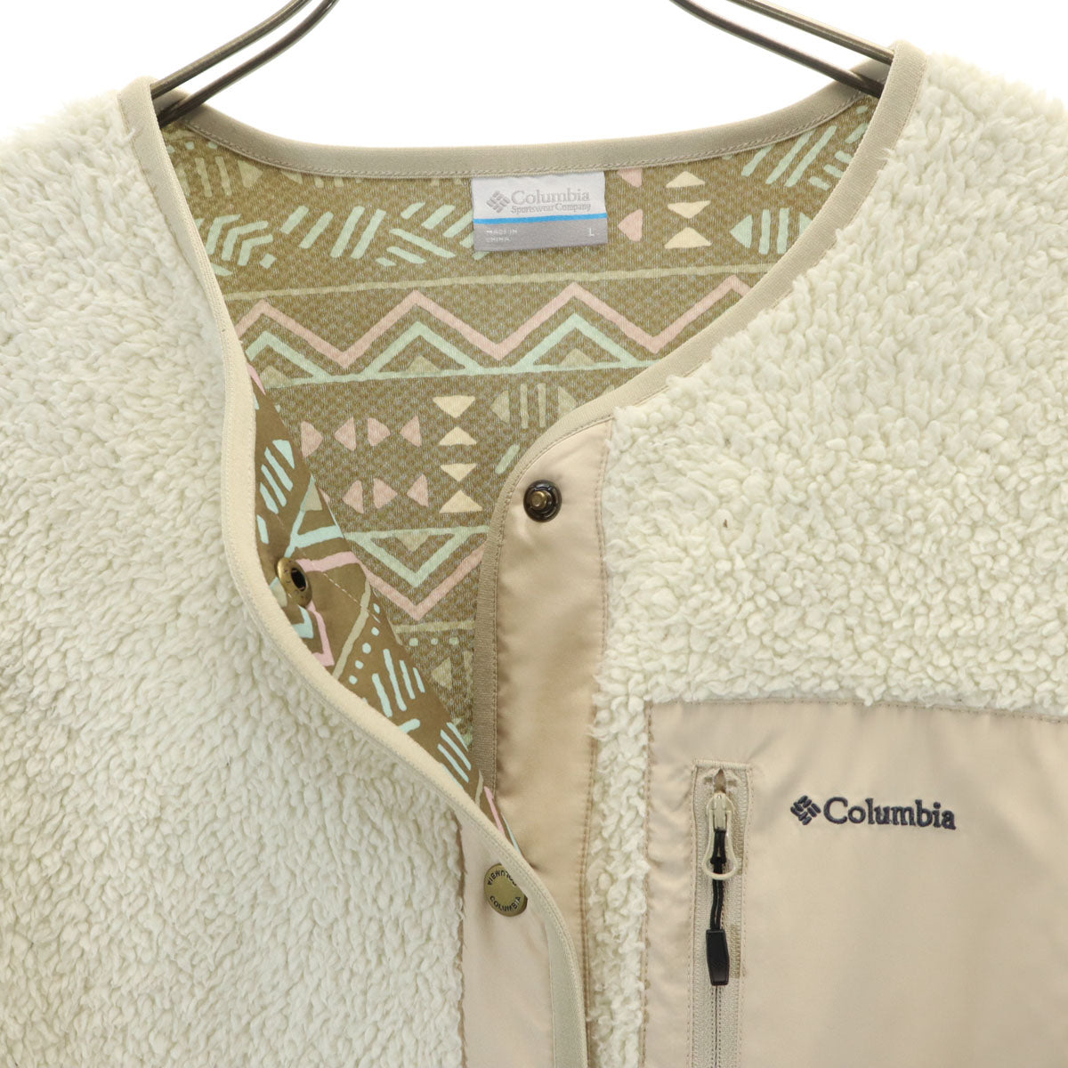 美品 Columbia コロンビア フリース ロングコート L オフホワイト レディース