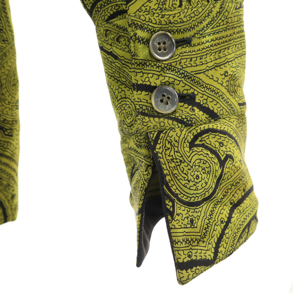 CELINE セリーヌ 90s フランス製 シルク オールド ジェーシーシ― 総柄 長袖 シャツ 上下 セットアップ 38 カーキ レディース