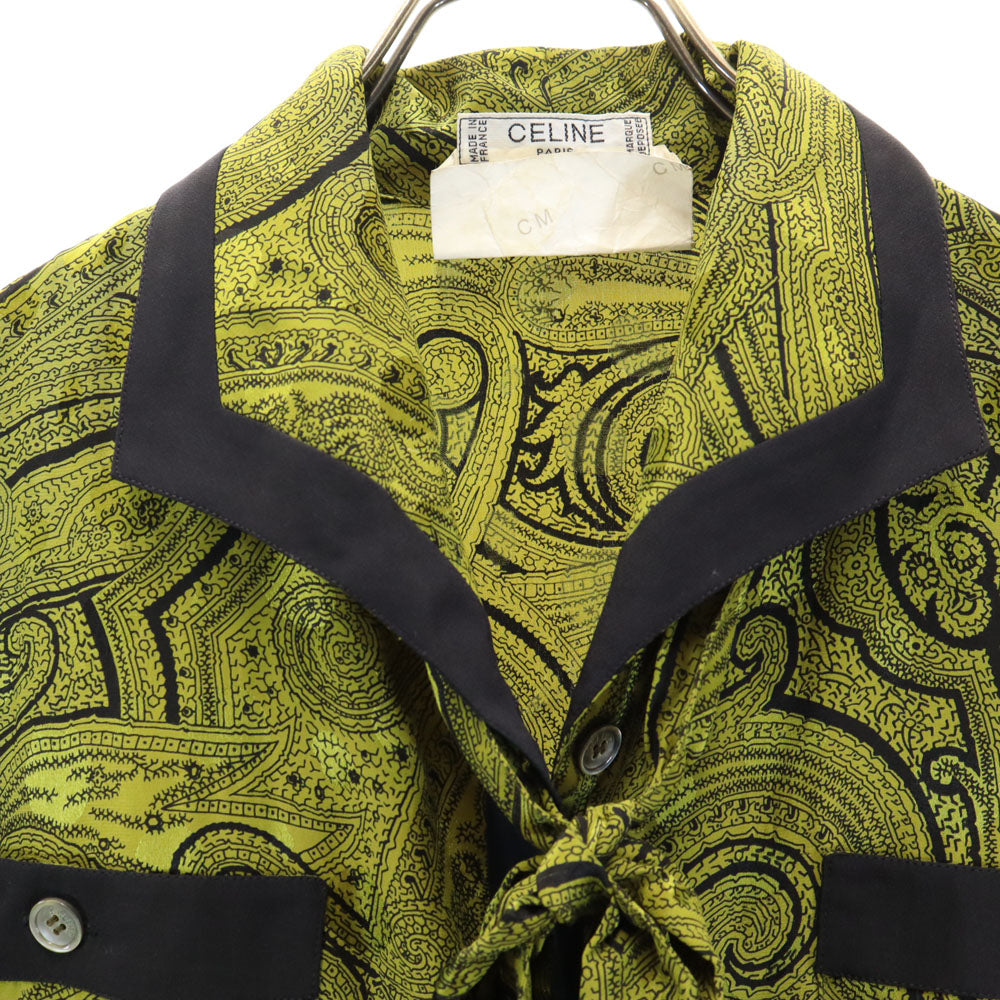 CELINE セリーヌ 90s フランス製 シルク オールド ジェーシーシ― 総柄 長袖 シャツ 上下 セットアップ 38 カーキ レディース