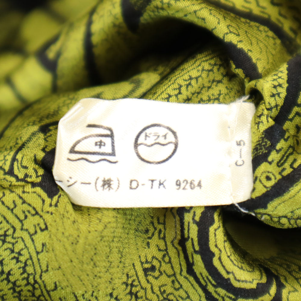 CELINE セリーヌ 90s フランス製 シルク オールド ジェーシーシ― 総柄 長袖 シャツ 上下 セットアップ 38 カーキ レディース