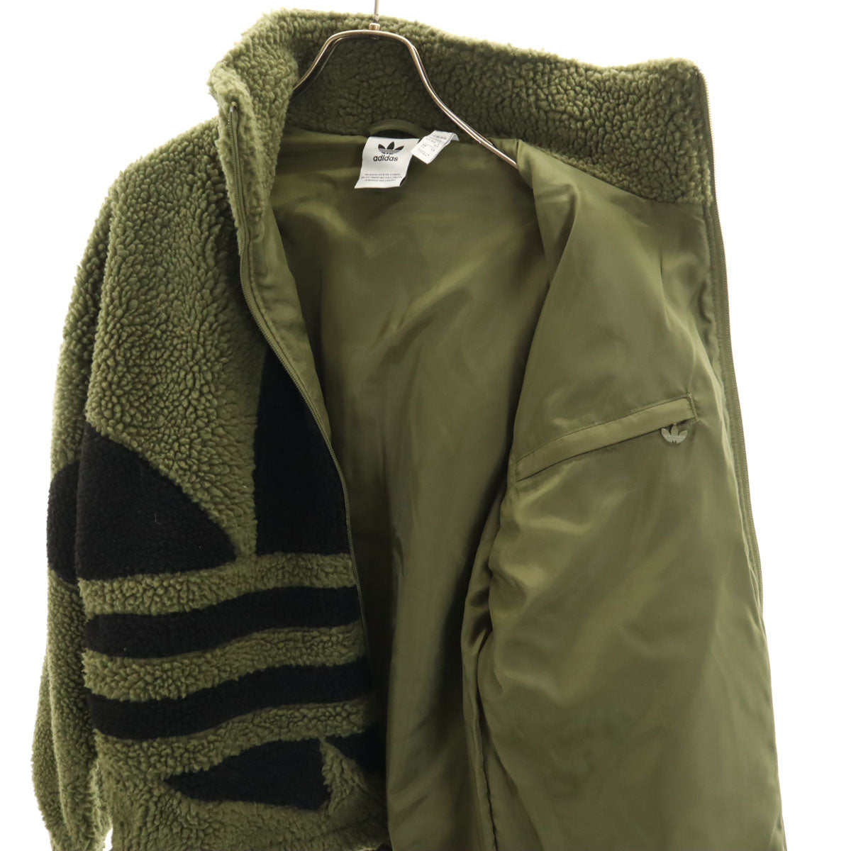美品 adidas アディダス トレフォイルロゴ ボアジャケット XS カーキ メンズ