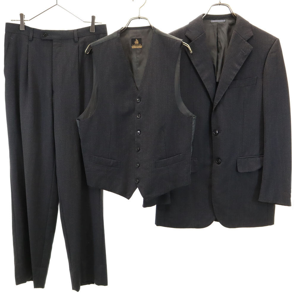 ランバン クラシック 90s オールド ストライプ ヘリンボーン柄 3ピース スーツ 上下 セットアップ 48 チャコールグレー メンズ