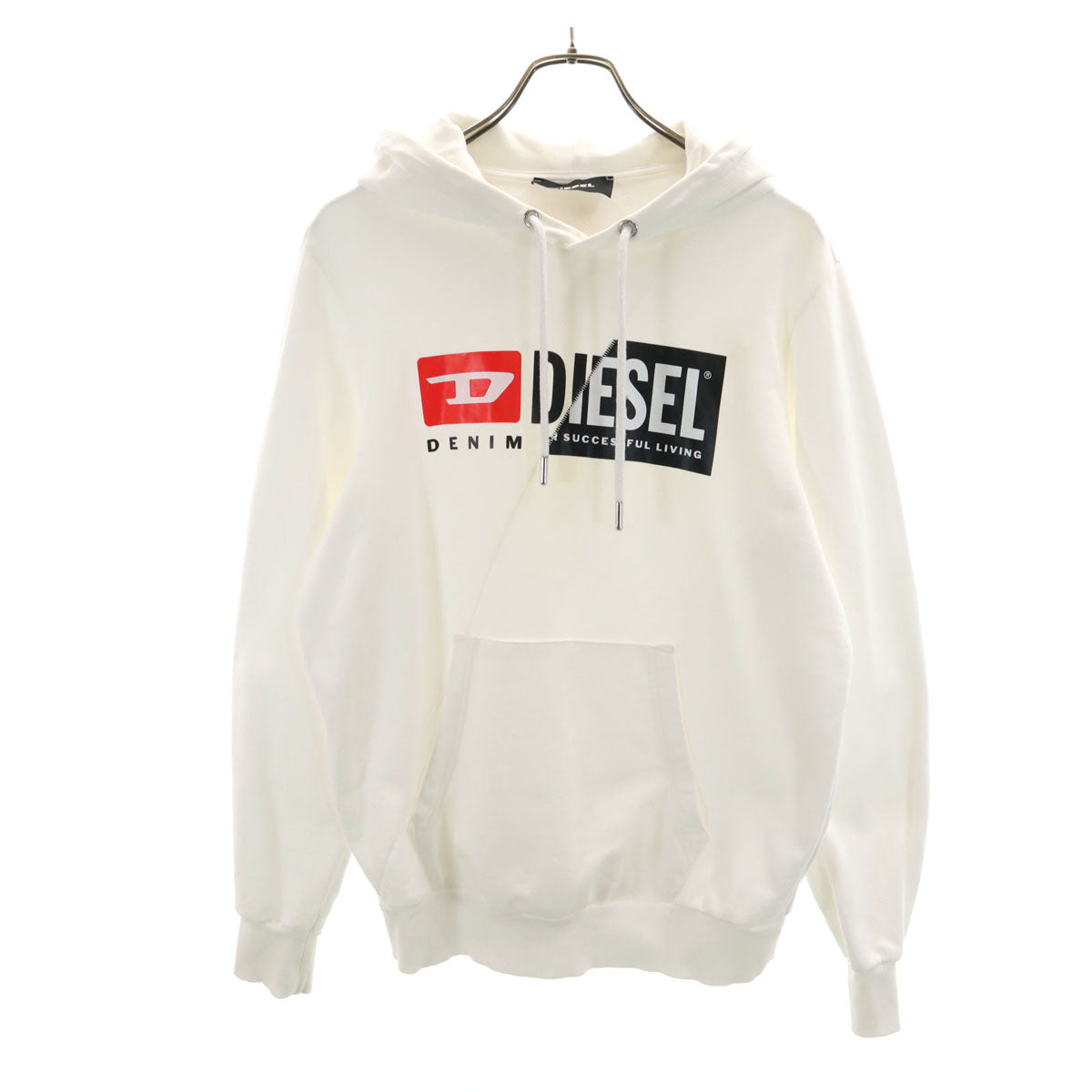 DIESEL ディーゼル 長袖 スウェットパーカー S ホワイト プルオーバー メンズ