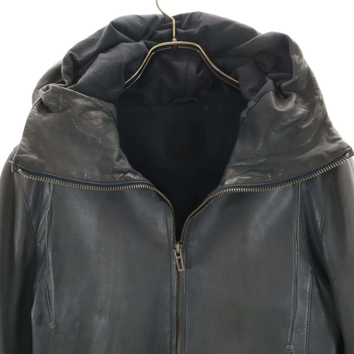 DOMENICO+SAVIO ドメニコアンドサビオ フード レザージャケット 46 チャコールグレー メンズ