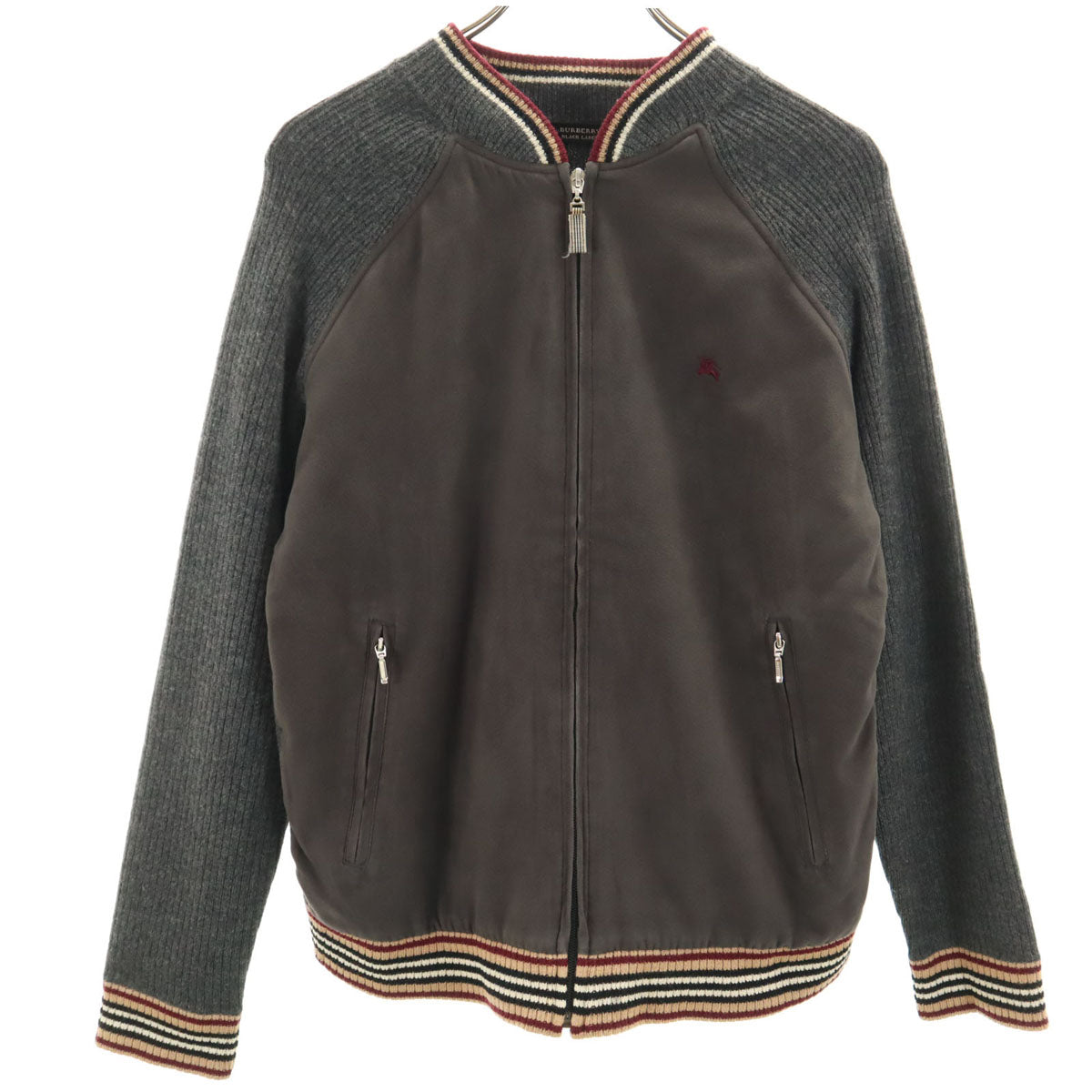 BURBERRY BLACK LABEL バーバリーブラックレーベル フェイクスエード切替 ニットジャケット 2 チャコールグレー 三陽商会 メンズ