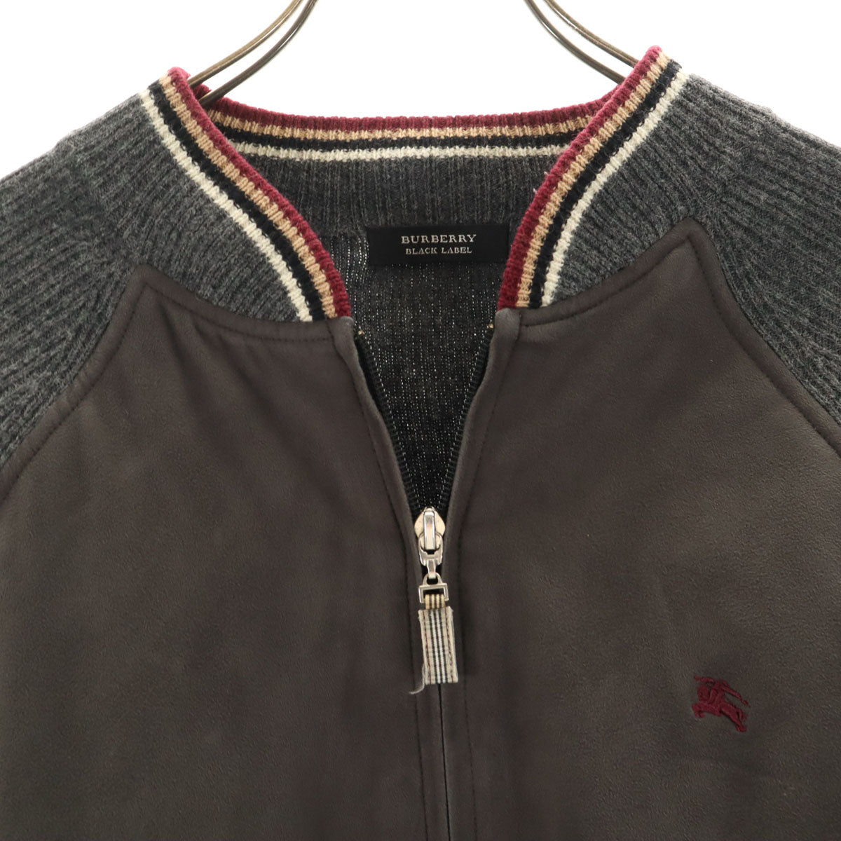 BURBERRY BLACK LABEL バーバリーブラックレーベル フェイクスエード切替 ニットジャケット 2 チャコールグレー 三陽商会 メンズ