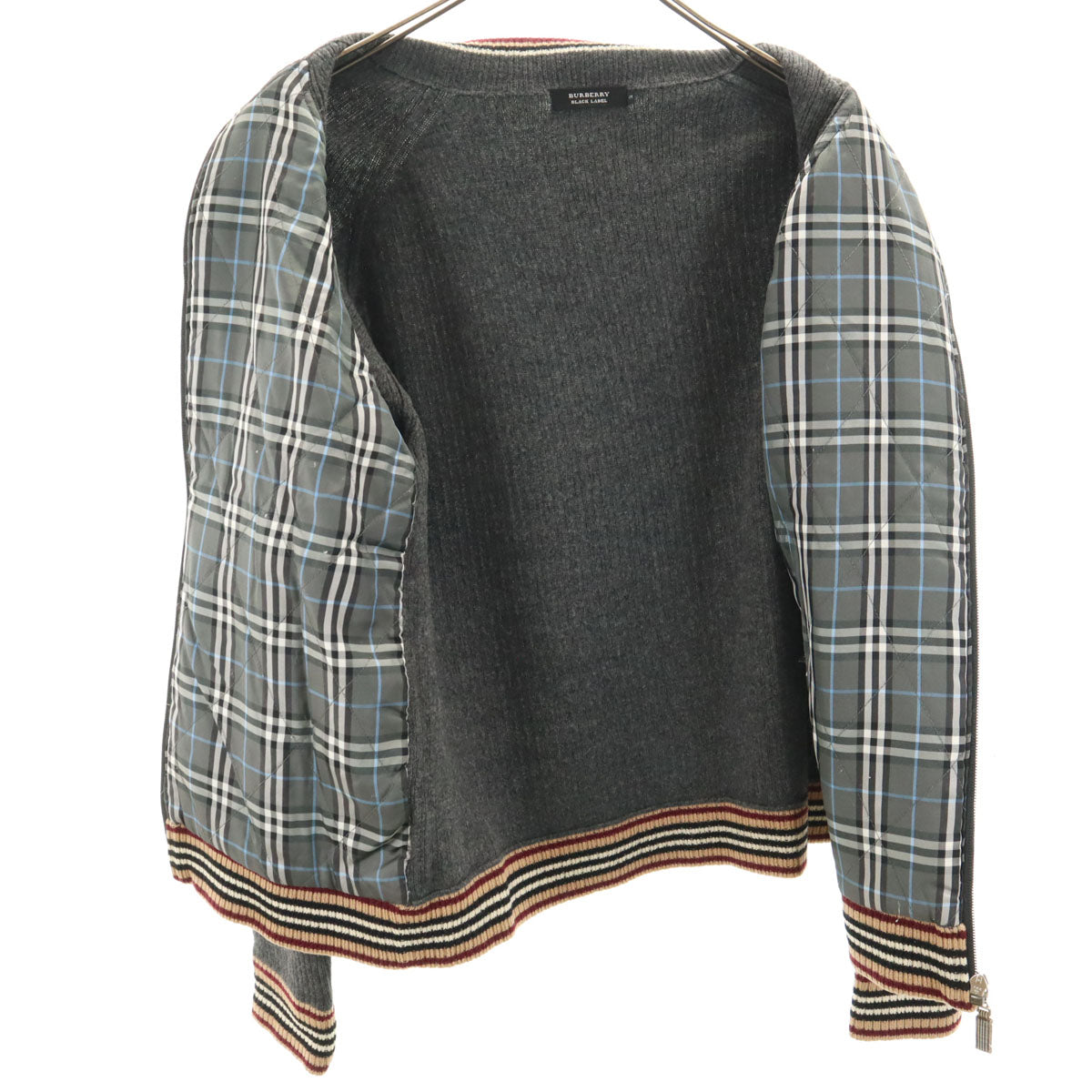 BURBERRY BLACK LABEL バーバリーブラックレーベル フェイクスエード切替 ニットジャケット 2 チャコールグレー 三陽商会 メンズ