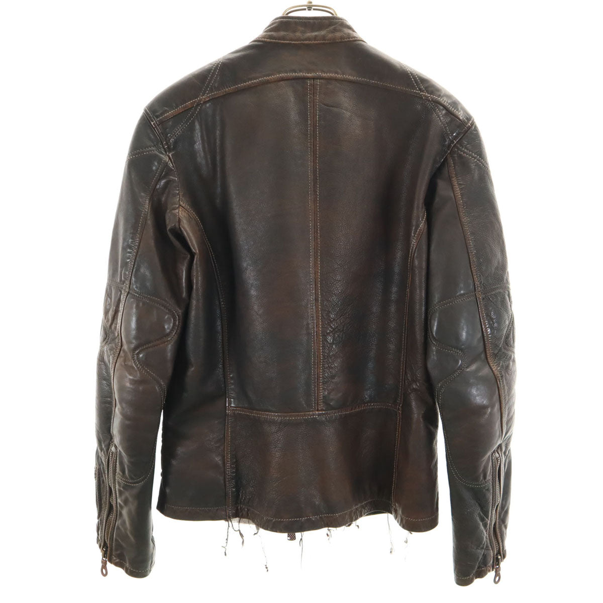 DIESEL ディーゼル ポーランド製 牛革レザー シングルライダースジャケット S ダークブラウン メンズ