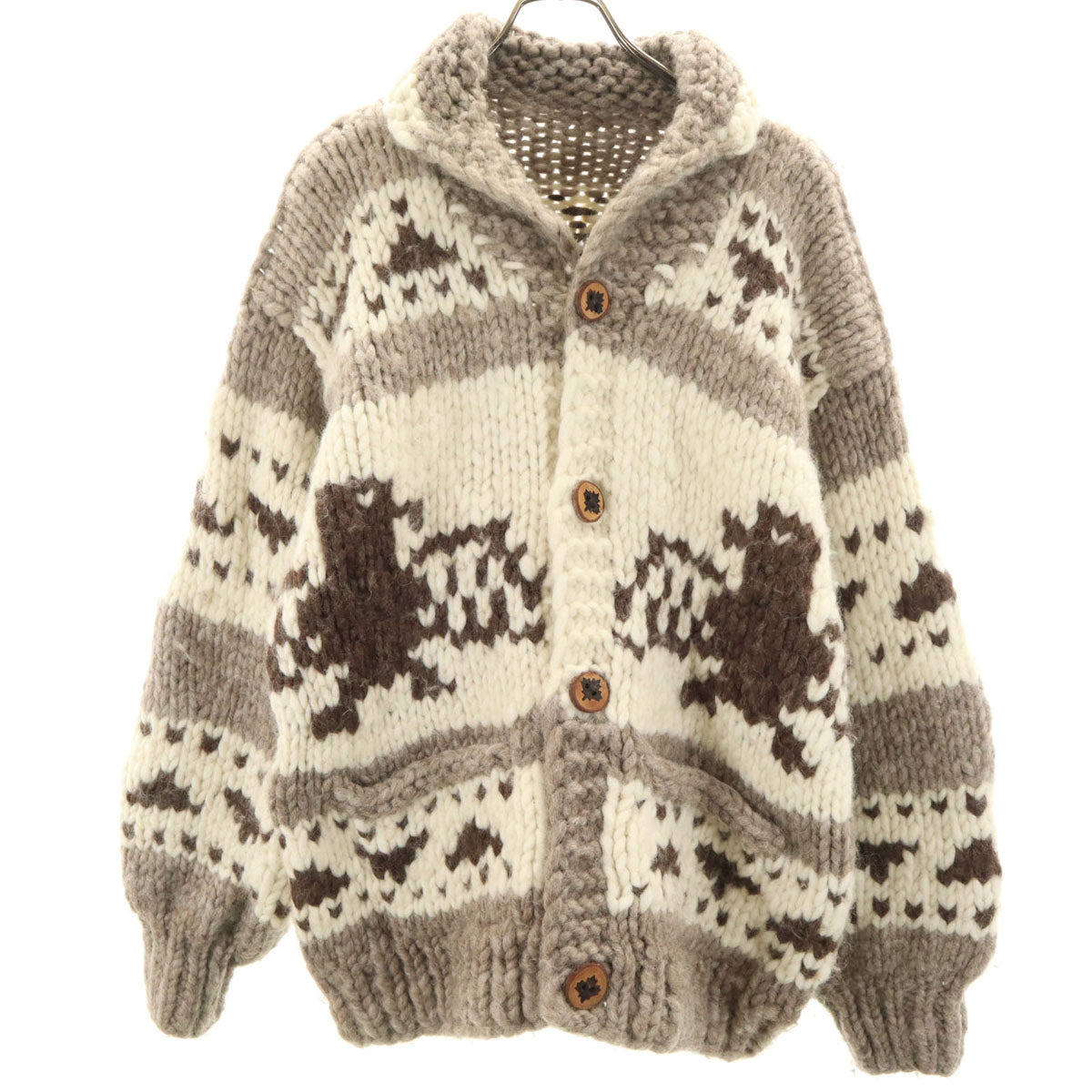 90s カナダ製 オールド サンダーバード柄 カウチンジャケット アイボリー メンズ