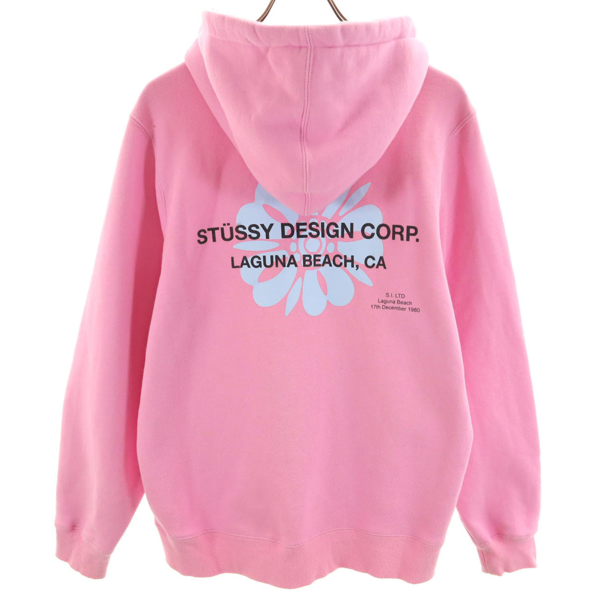 STUSSY ステューシー バックプリント 長袖 スウェットパーカー S ピンク 裏起毛 メンズ