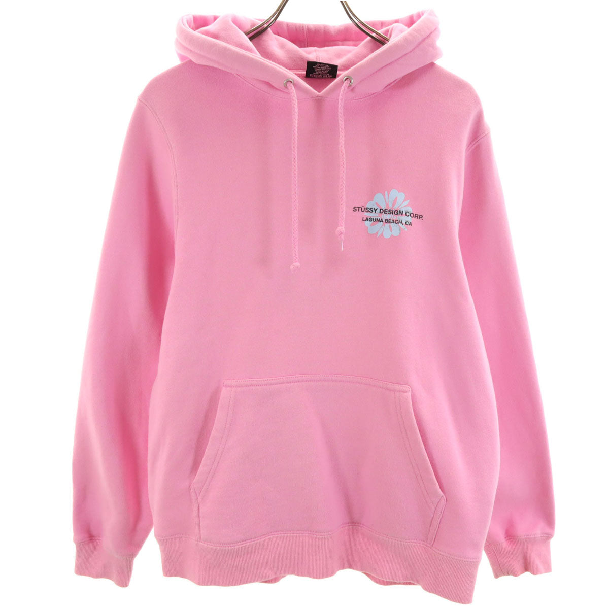 STUSSY ステューシー バックプリント 長袖 スウェットパーカー S ピンク 裏起毛 メンズ