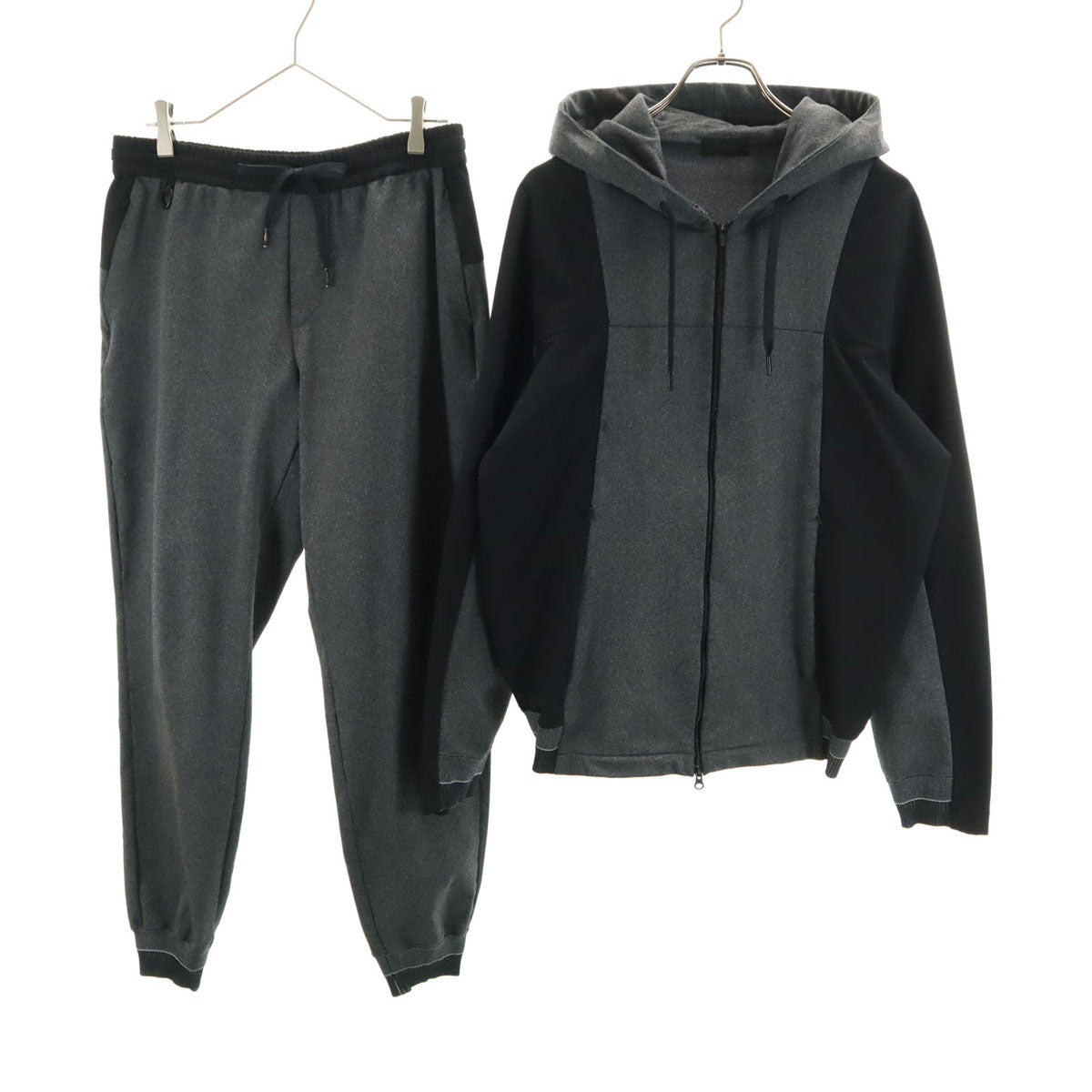 H.I.P. by SOLIDO エイチアイピーバイソリード 日本製 長袖 ストレッチ コンビネーション ジップパーカー 上下 セットアップ 4/3 グレー メンズ